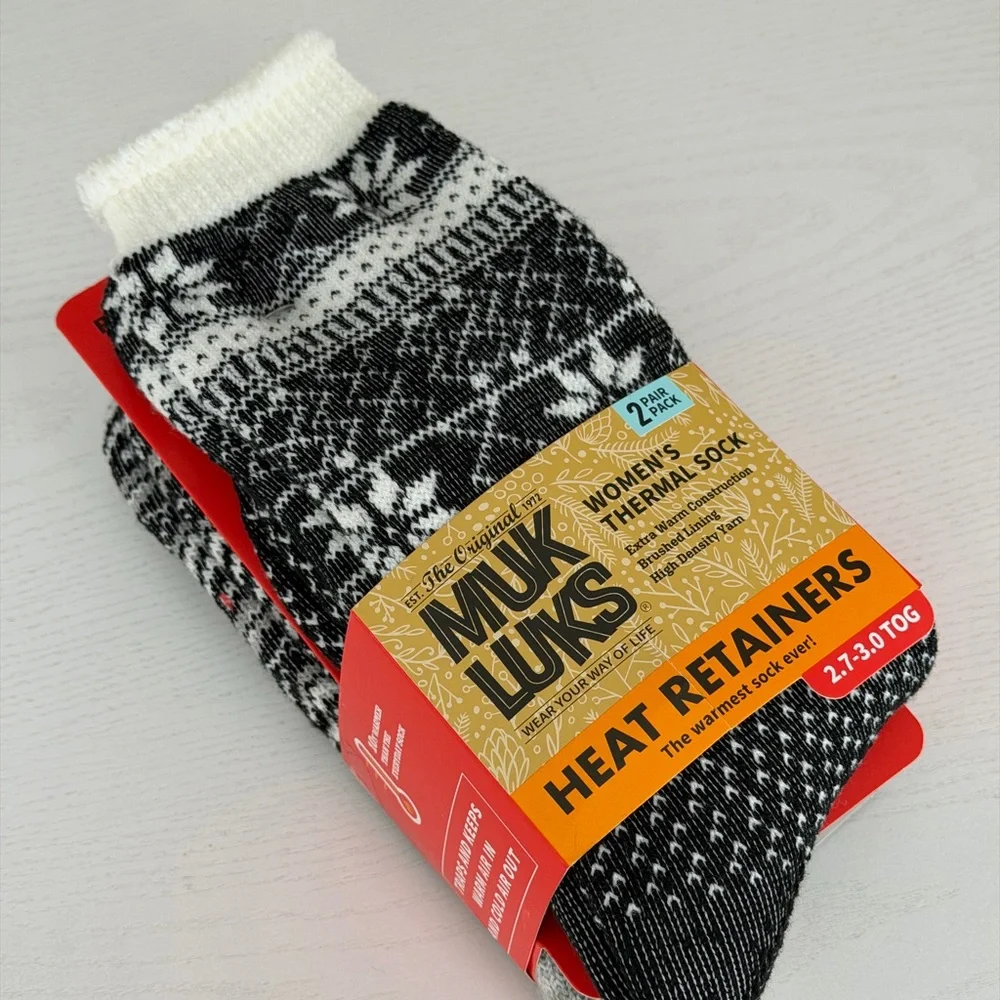 Muk Luks Black and White Snowflake Thermal Socks